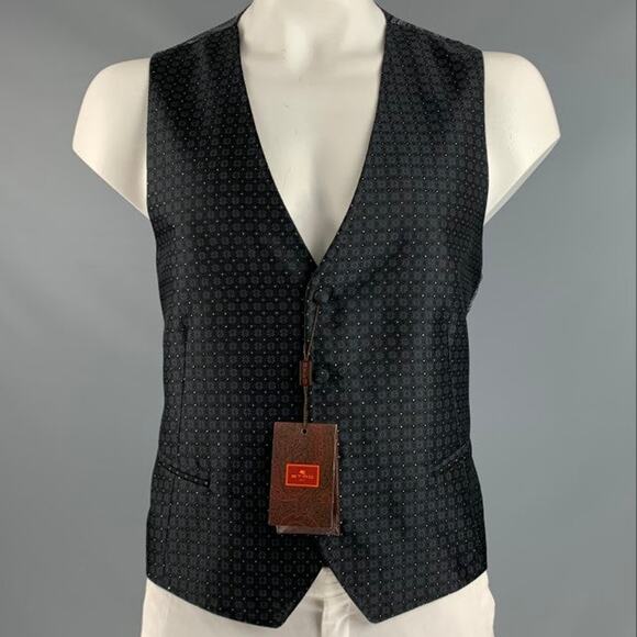 ETRO Size 46 Black Grey Jacquard Polyester Blend Vest - Picture 1 of 8